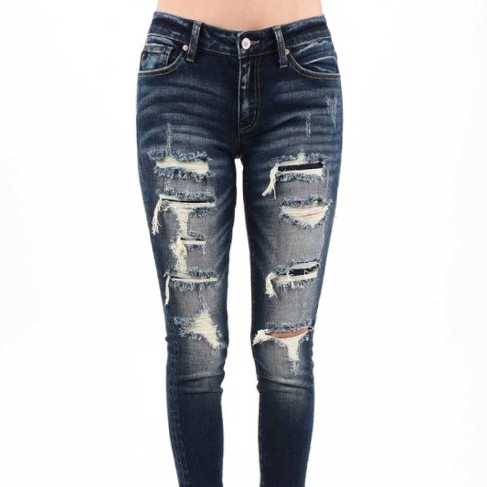 NWT Dark Wash Destructed Jeans